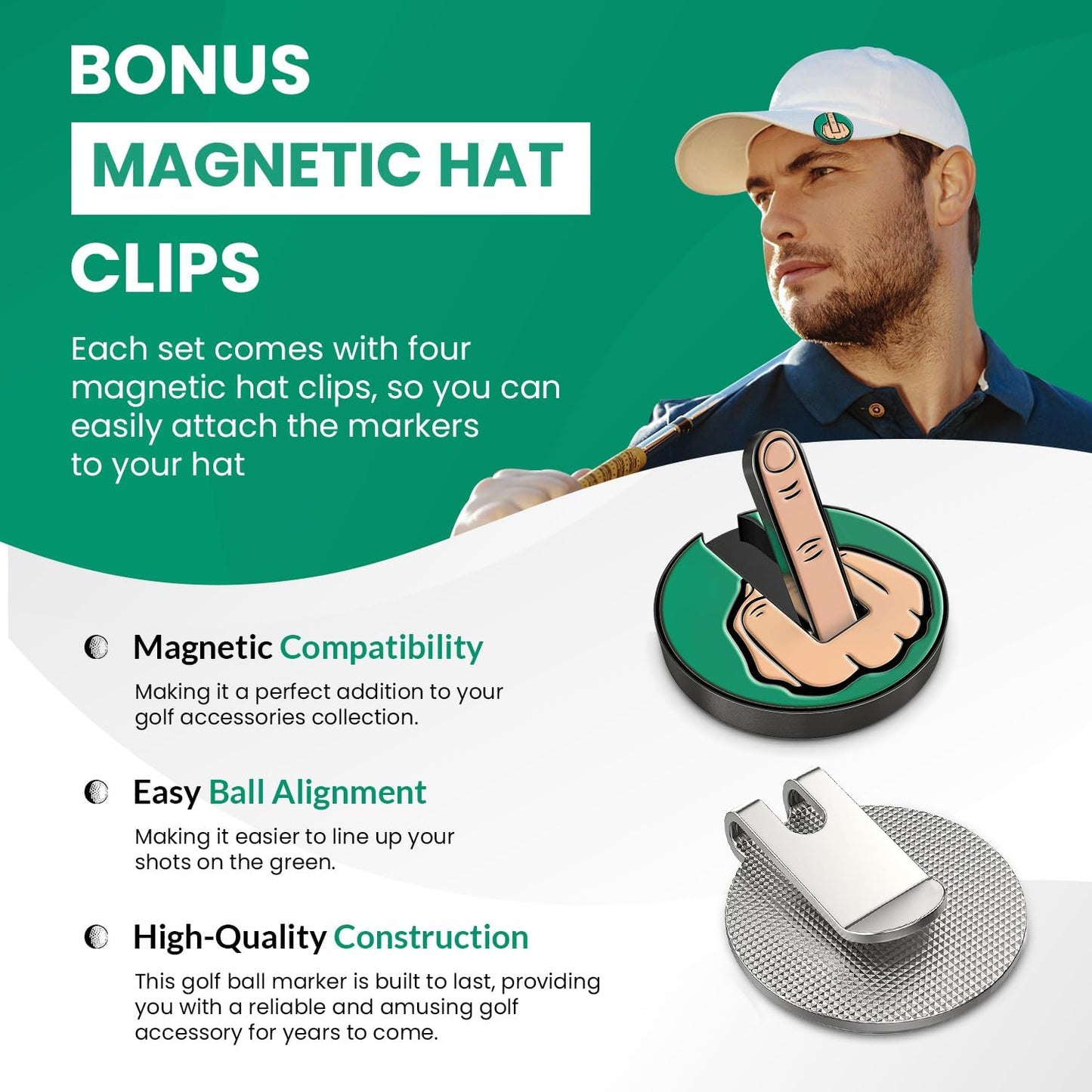 Ultimate Middle Finger Golf Ball Marker | Magnetic Hat Clip | Alignment Ball Mark | Funny Golf Accessory Cap Premium Gift for Golf Enthusiasts