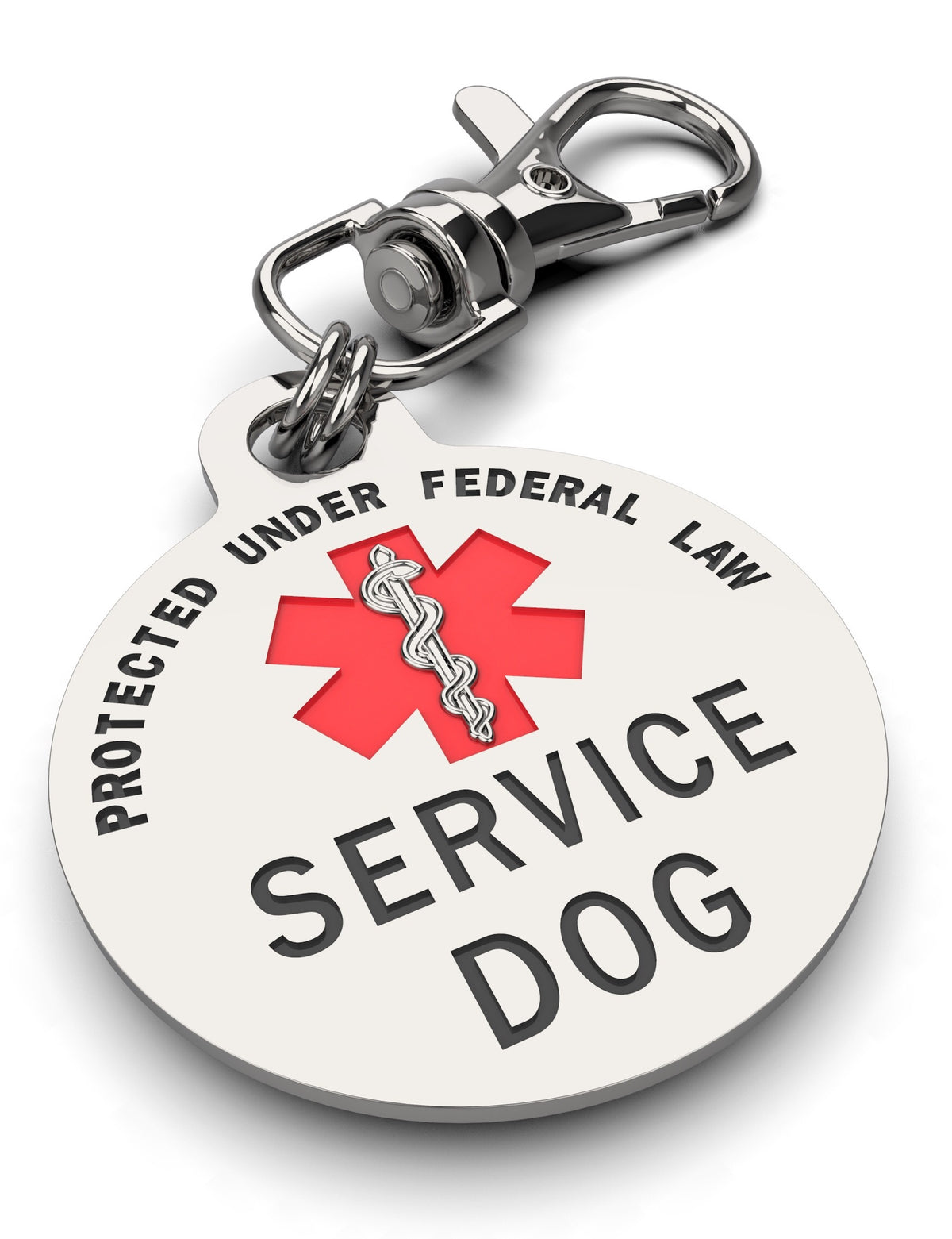 DOUBLE SIDED SERVICE DOG Tag with Red Medical Alert Symbol 1.25 inch