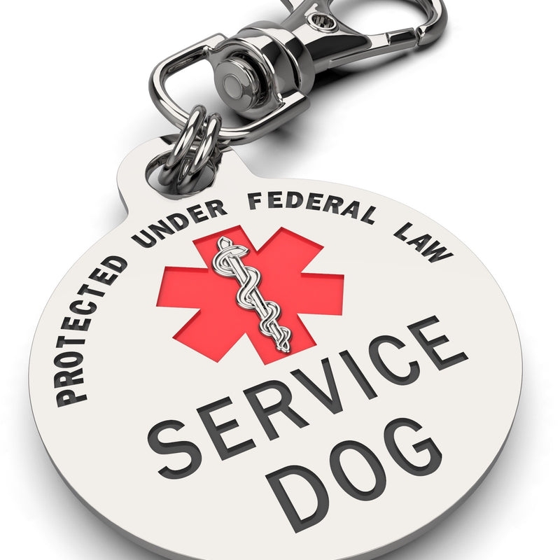 DOUBLE SIDED SERVICE DOG Tag with Red Medical Alert Symbol 1.25 inch - K9King