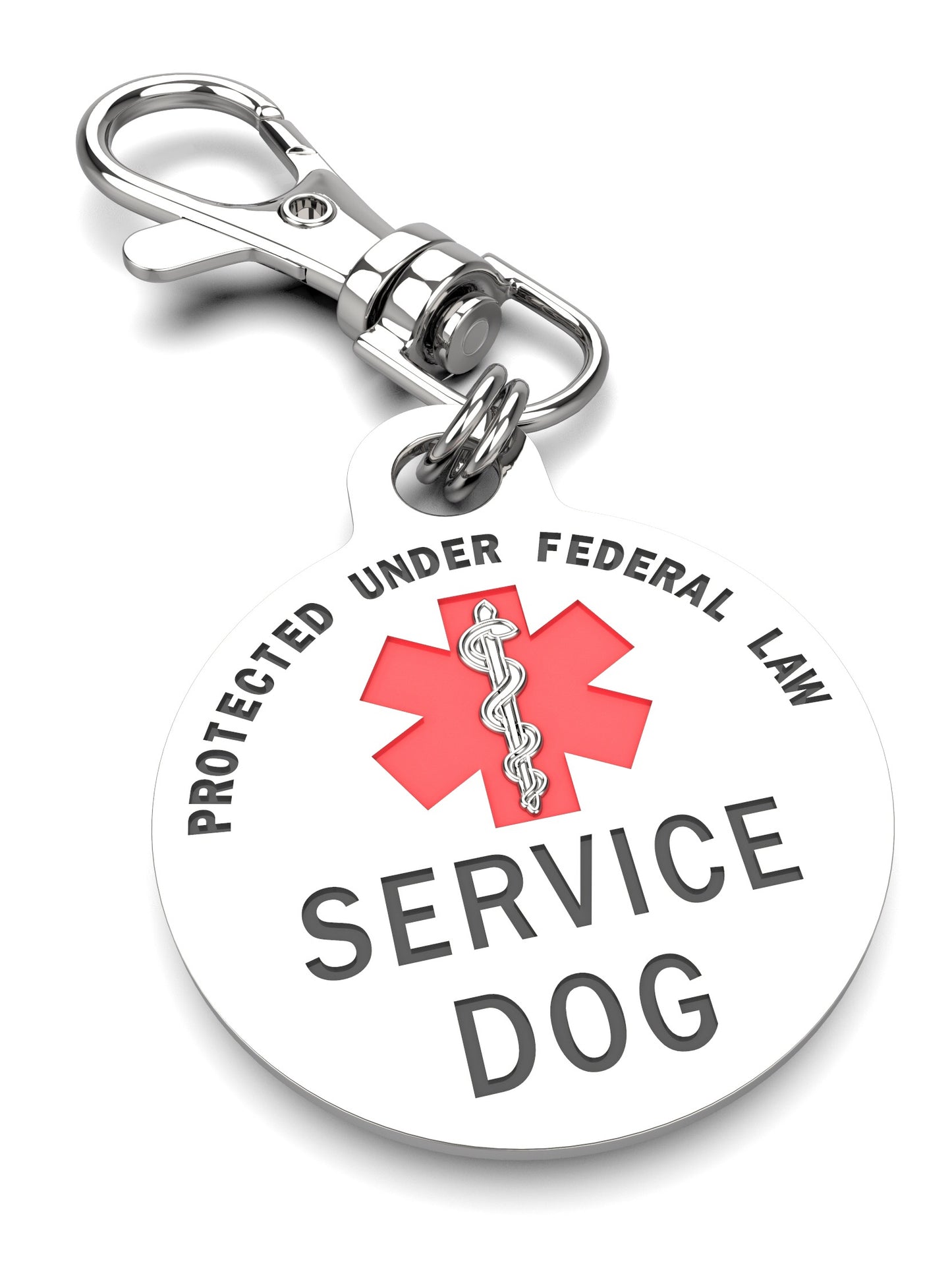 DOUBLE SIDED SERVICE DOG Tag with Red Medical Alert Symbol 1.25 inch - K9King