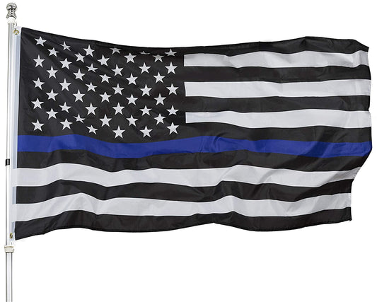 Thin Blue Line American Flag - 3 by 5 Foot Flag Honoring our Men and Women of Law Enforcement- Black, White, and Blue with Brass Grommets - K9King
