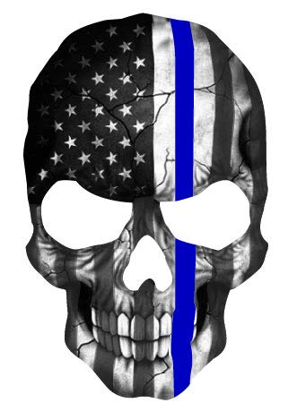 K9King Skull Subdued Thin Blue Line American Flag Sticker. 6 x 4 inch Reflective Police Support Decal - K9King