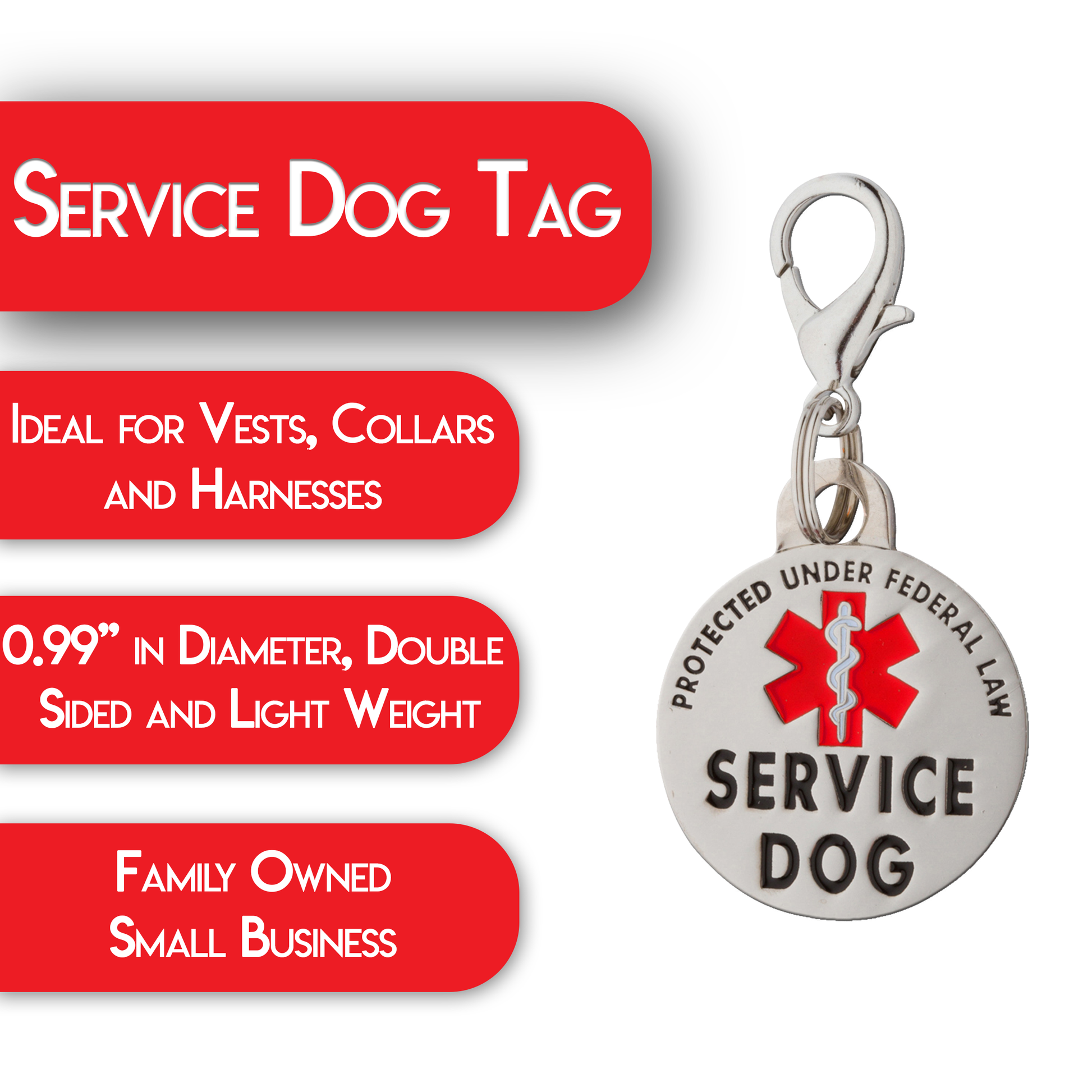 K9King Double Sided Service Dog Tag SMALL Breed Federal Protection - K9King