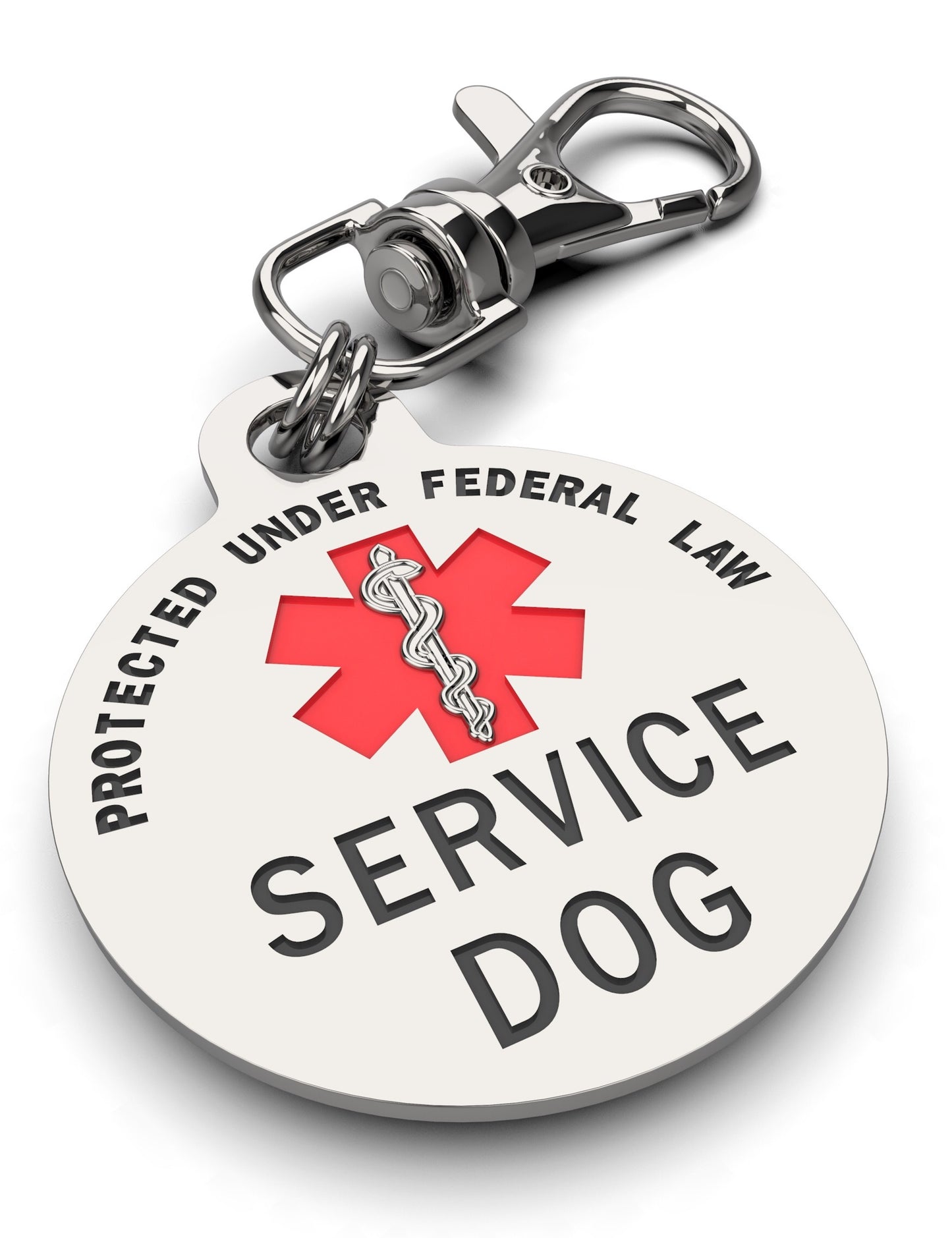 DOUBLE SIDED SERVICE DOG Tag with Red Medical Alert Symbol 1.25 inch - K9King