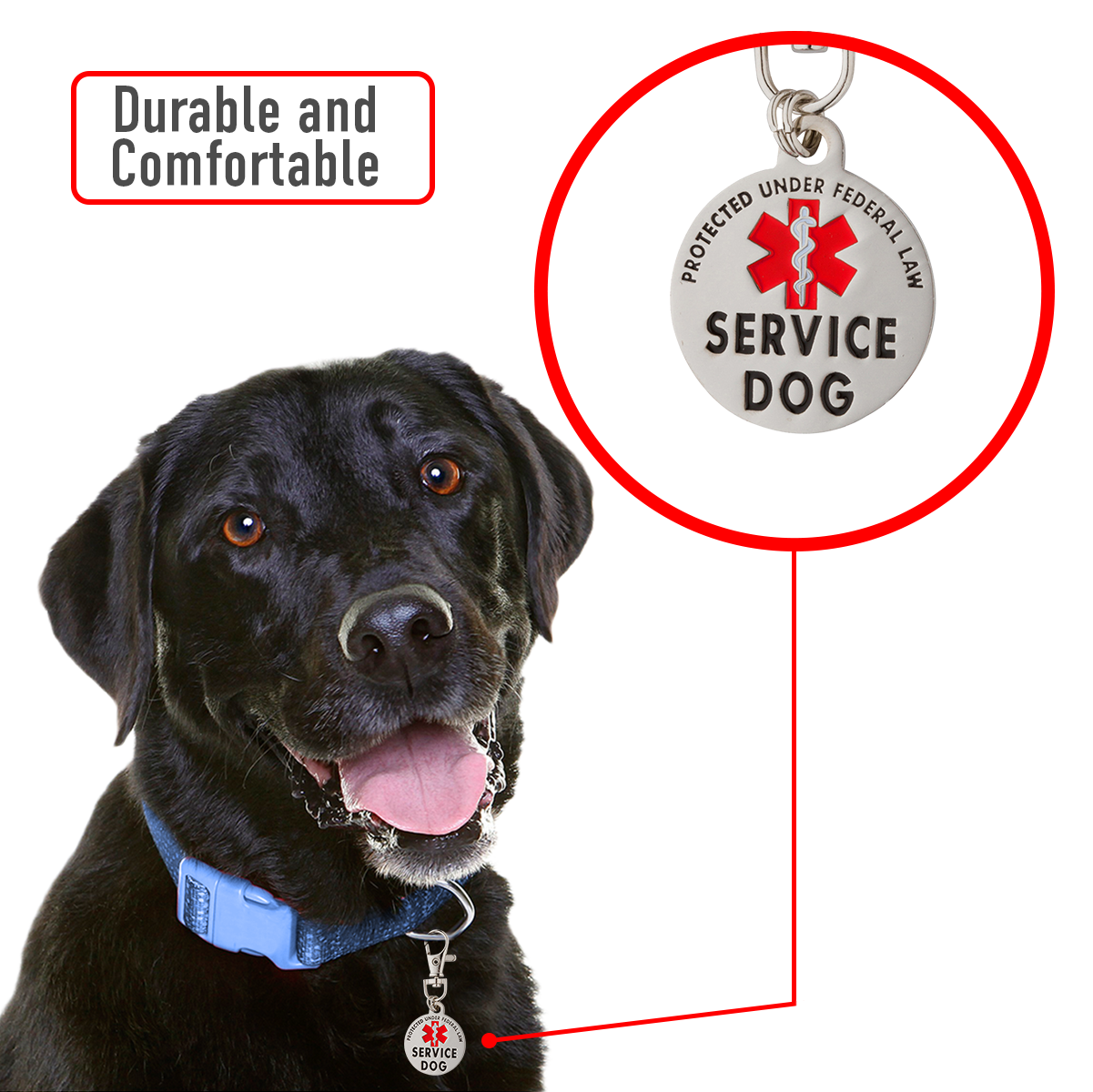 DOUBLE SIDED SERVICE DOG Tag with Red Medical Alert Symbol 1.25 inch - K9King