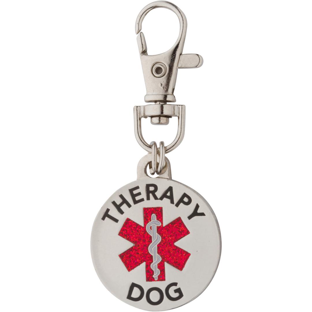 Therapy Dog Tag Double Sided with Glitter Filled Red Medical Symbol - K9King
